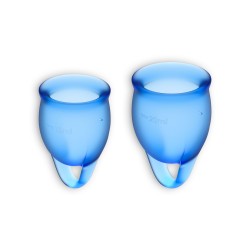 CONJUNTO DE 2 COPOS MENSTRUAIS FEEL CONFIDENT SATISFYER AZUL ESCURO
